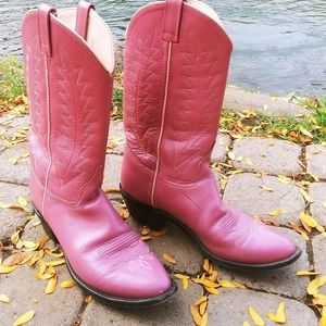 Pink, All Genuine Leather Cowgirl Boots